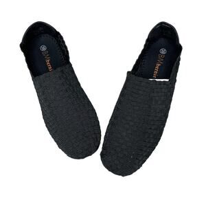 Bernie Mev Women's Sz 8/39 Black Woven Stretch Flats Comfort Slip On Loafer NWOB